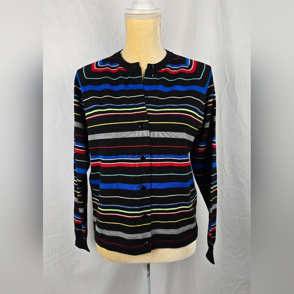 Vintage Goldworm Retro Multicolored Virgin Merino Wool Cardigan Sweater sz 12